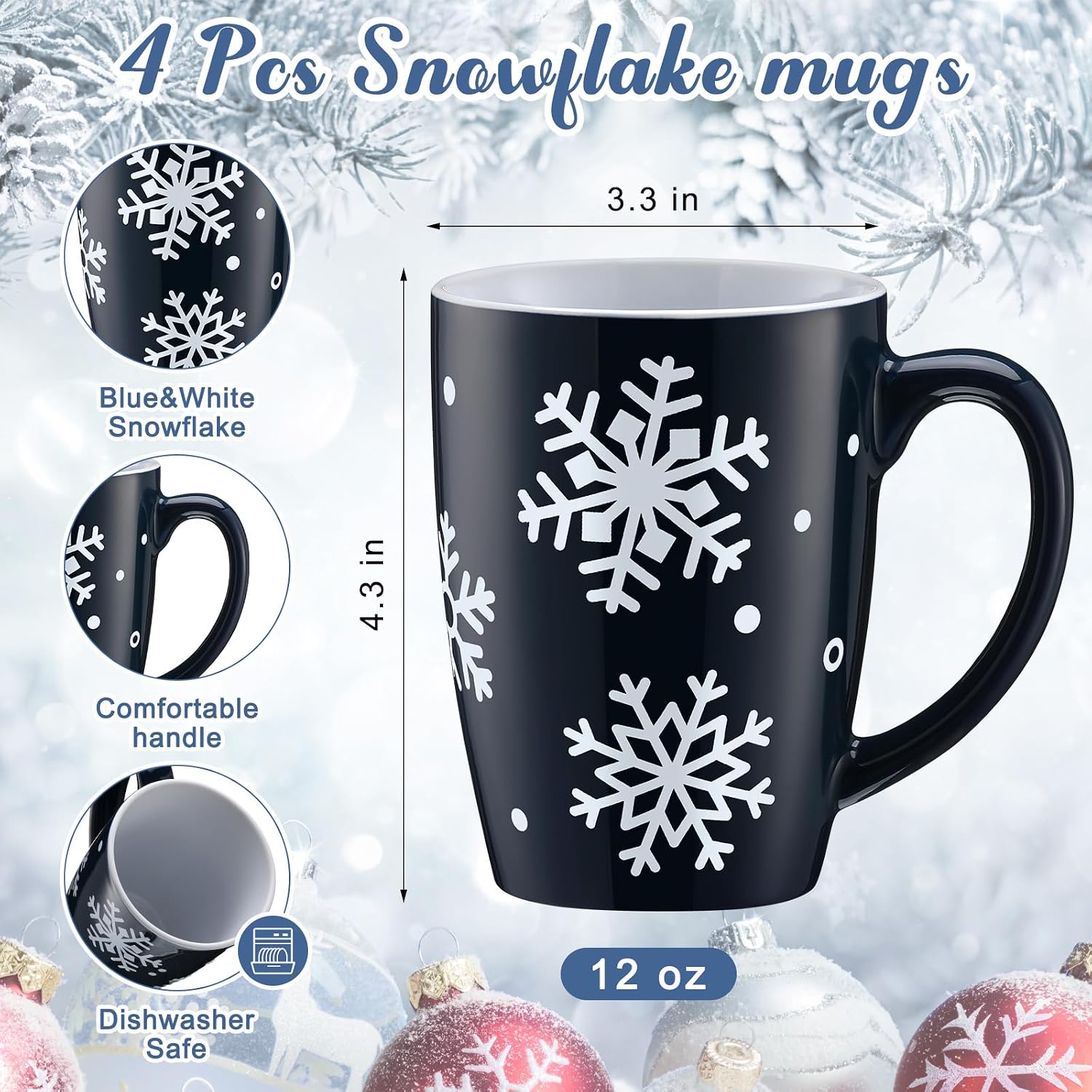 4 Pieces Snowflake Coffee Mugs For Men And Women