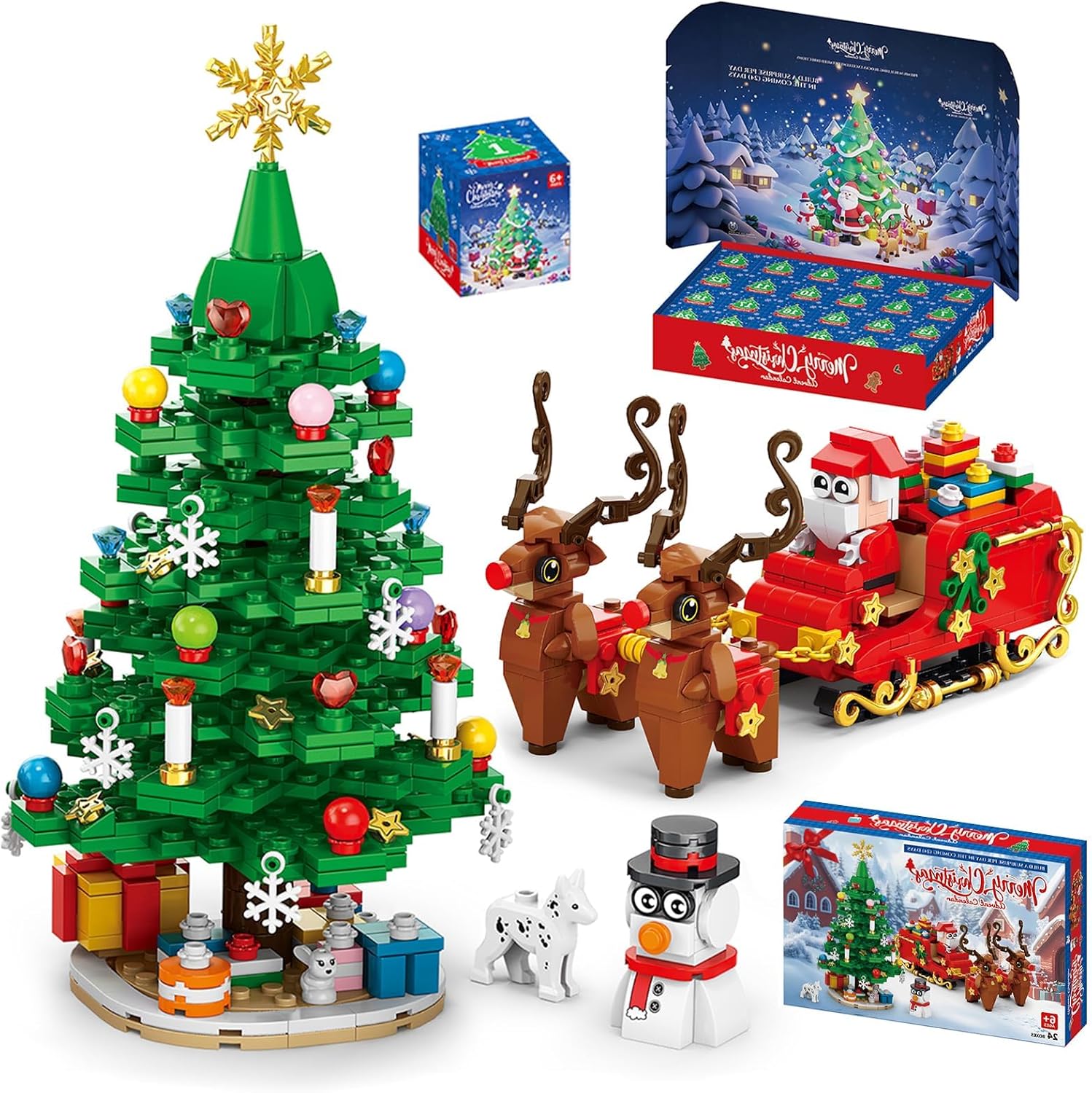 Christmas Building Blocks Advent Calendar 2026 with Santa Sleigh and Tree Decorations