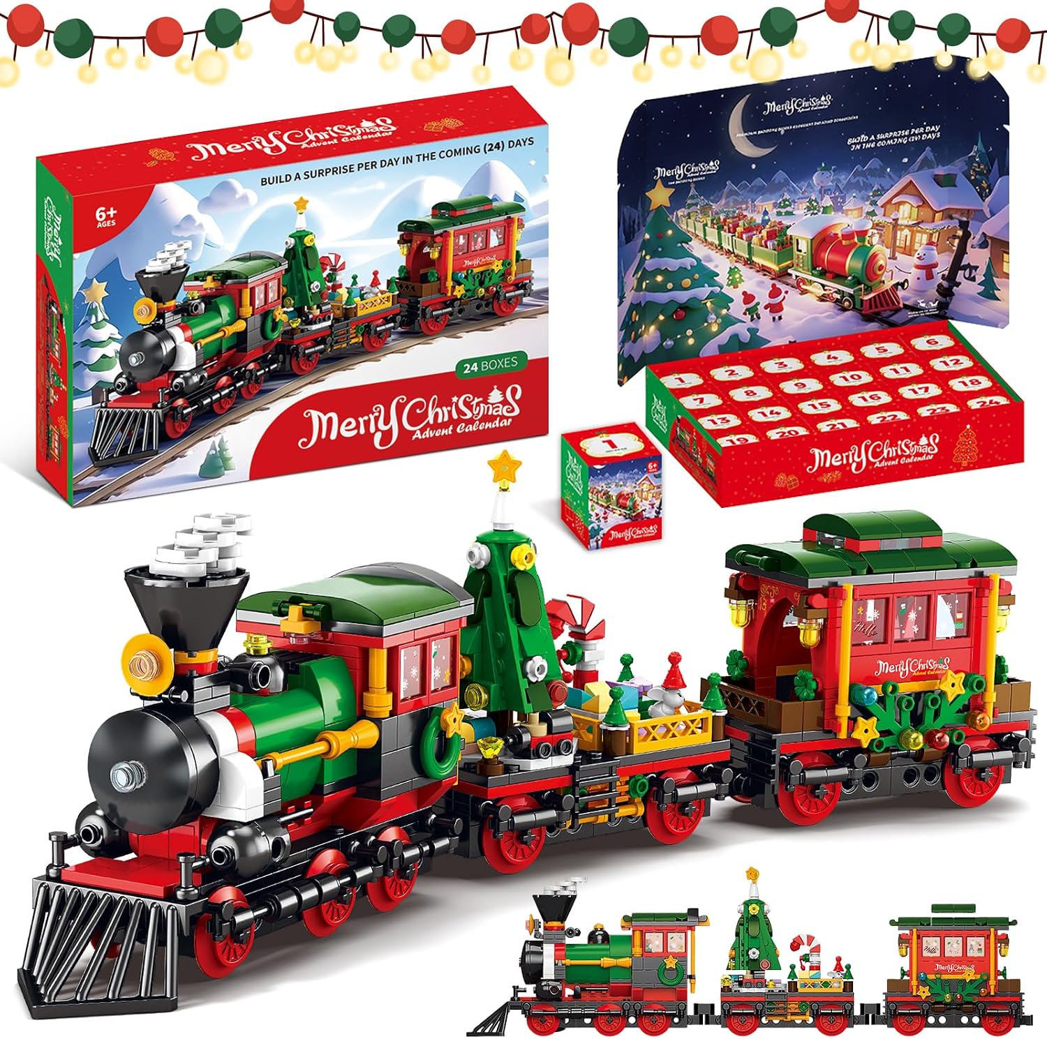 Christmas Building Blocks Advent Calendar 2026 with Santa Sleigh and Tree Decorations