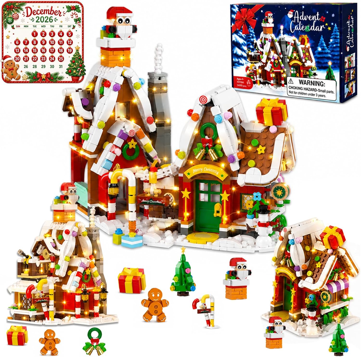 Gingerbread House Christmas Building Set Advent Calendar 3 in 1 Kit