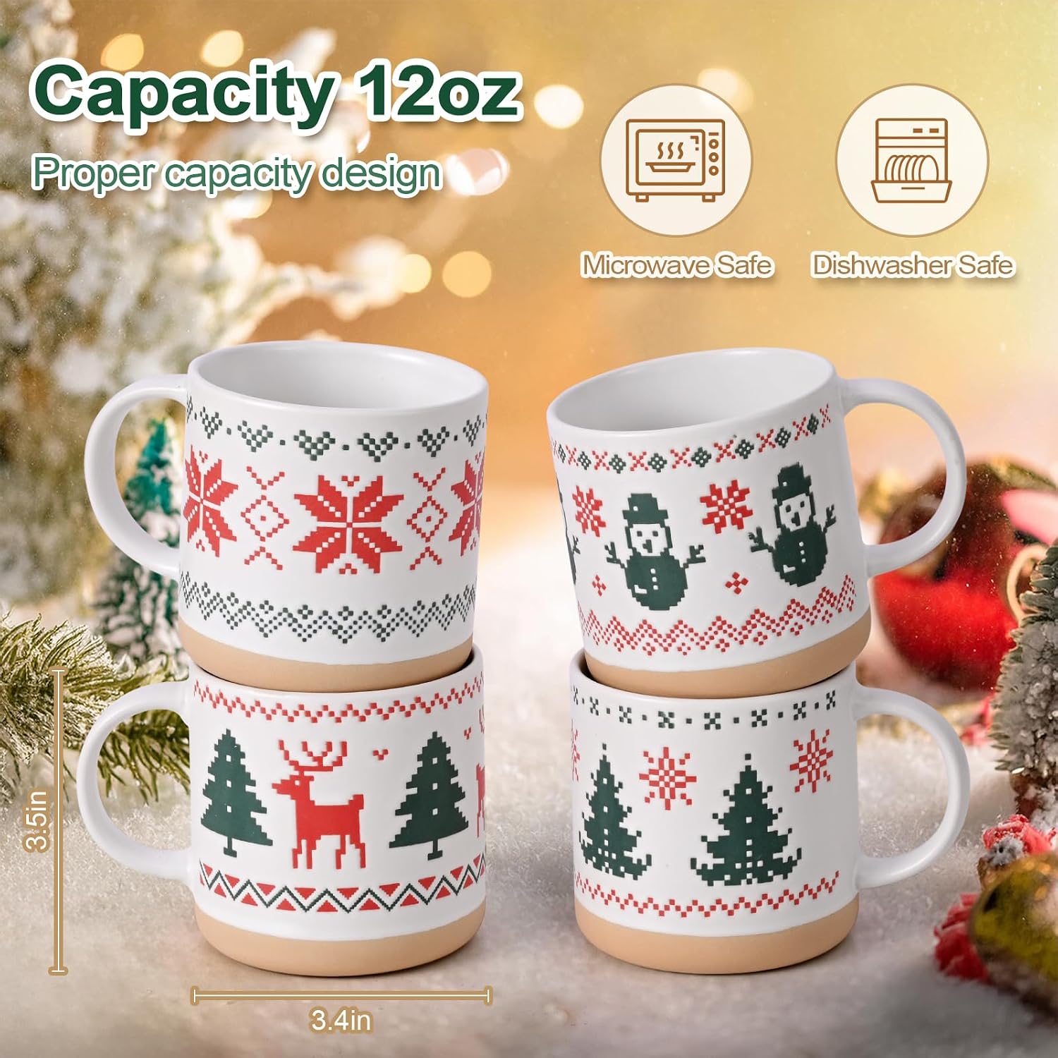 Christmas Holiday Mug Set With Festive Designs