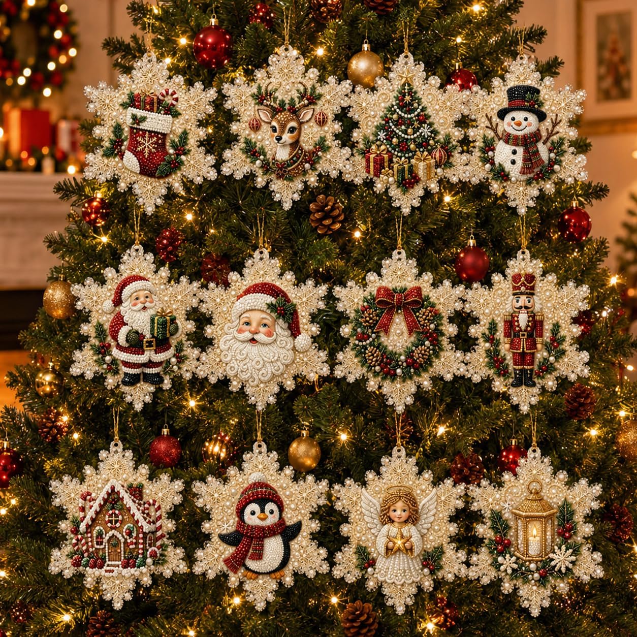 12 Piece Of Diamond Painting Christmas Ornaments DIY Craft Kit For Hanging Decor