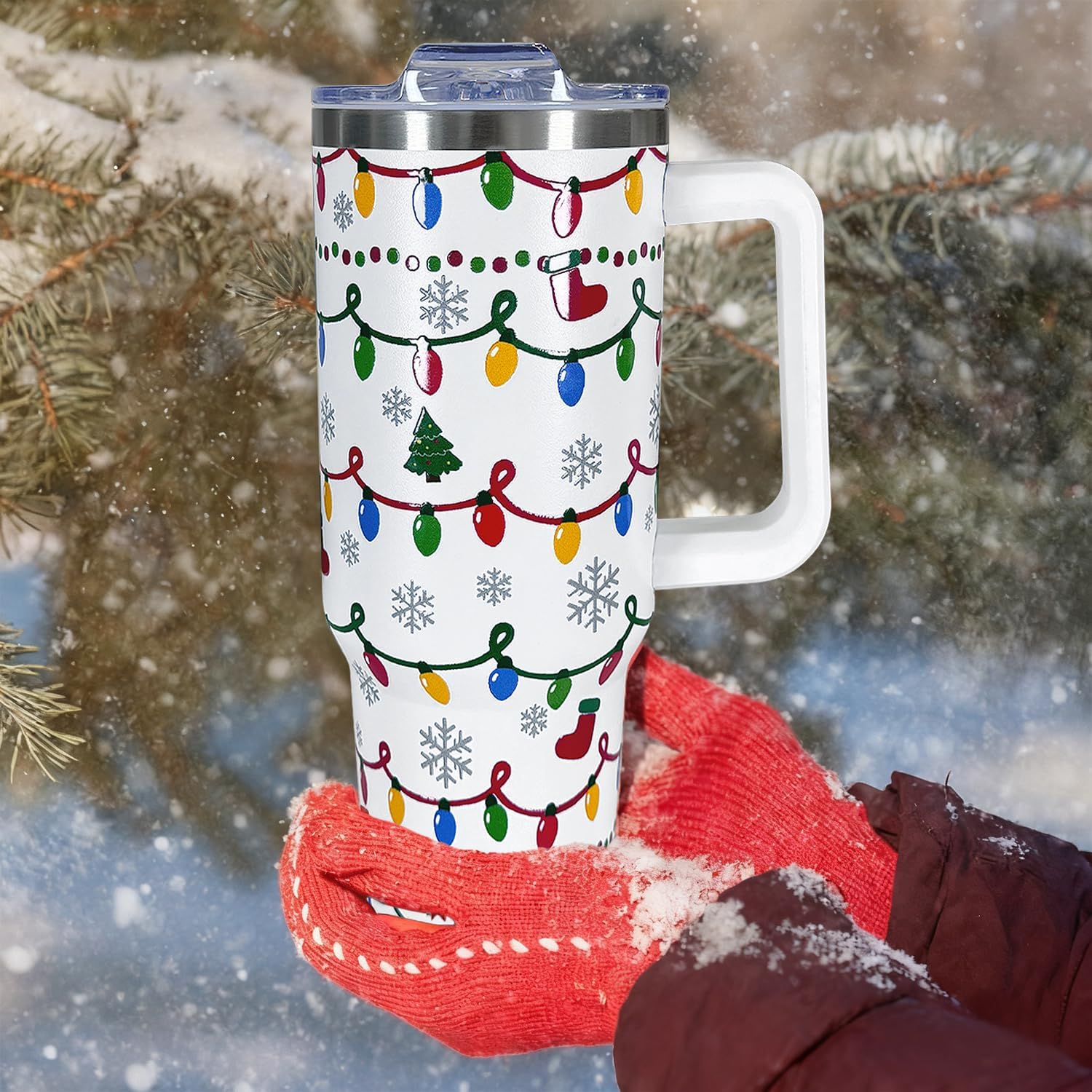 40 oz Christmas Snowman Snowflake Reindeer Stainless Steel Insulated Travel Tumbler