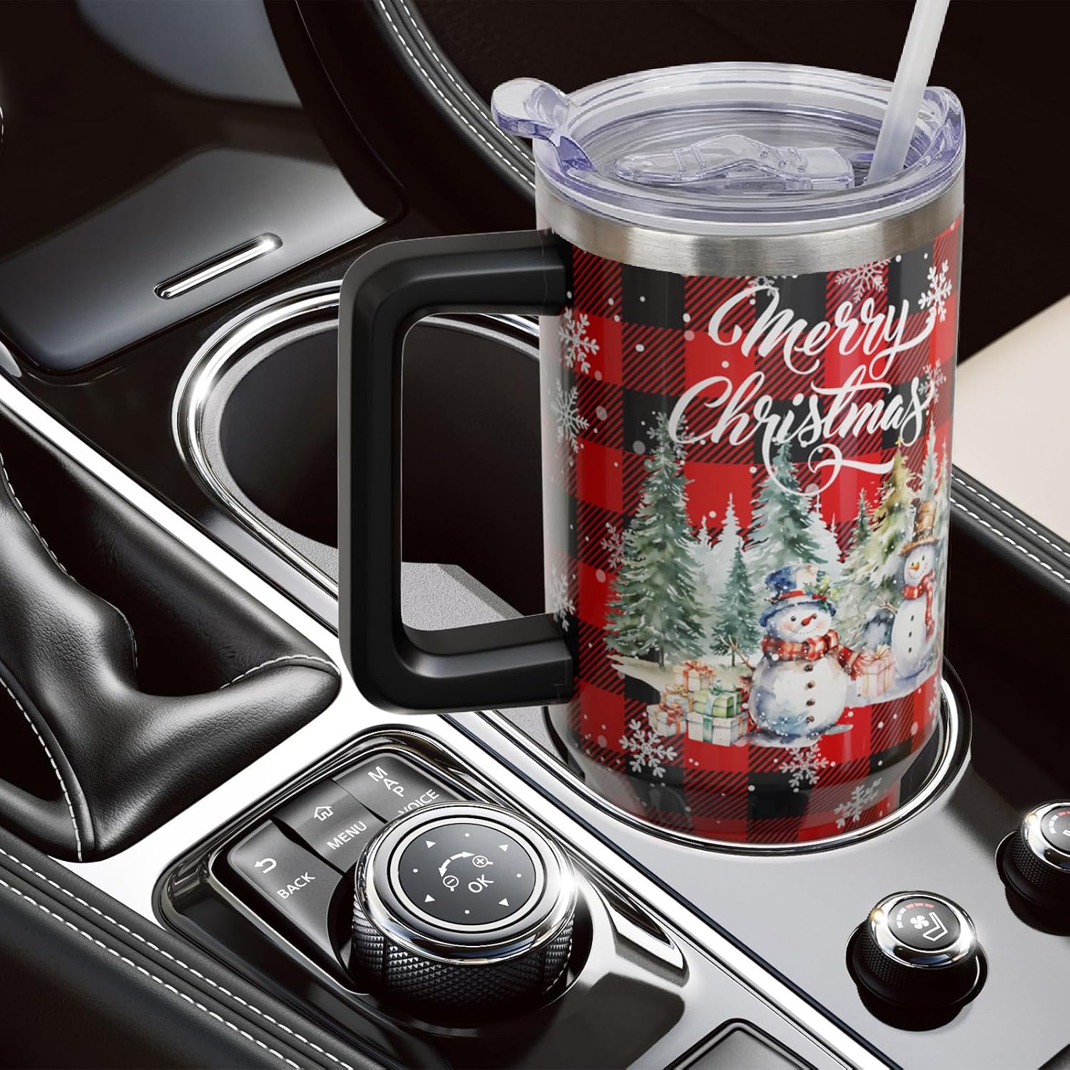40 oz Christmas Snowman Stainless Steel Insulated Tumbler with Handle and Straw