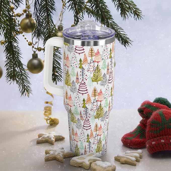 40 oz Christmas Tree Tumbler with Lid and Straw