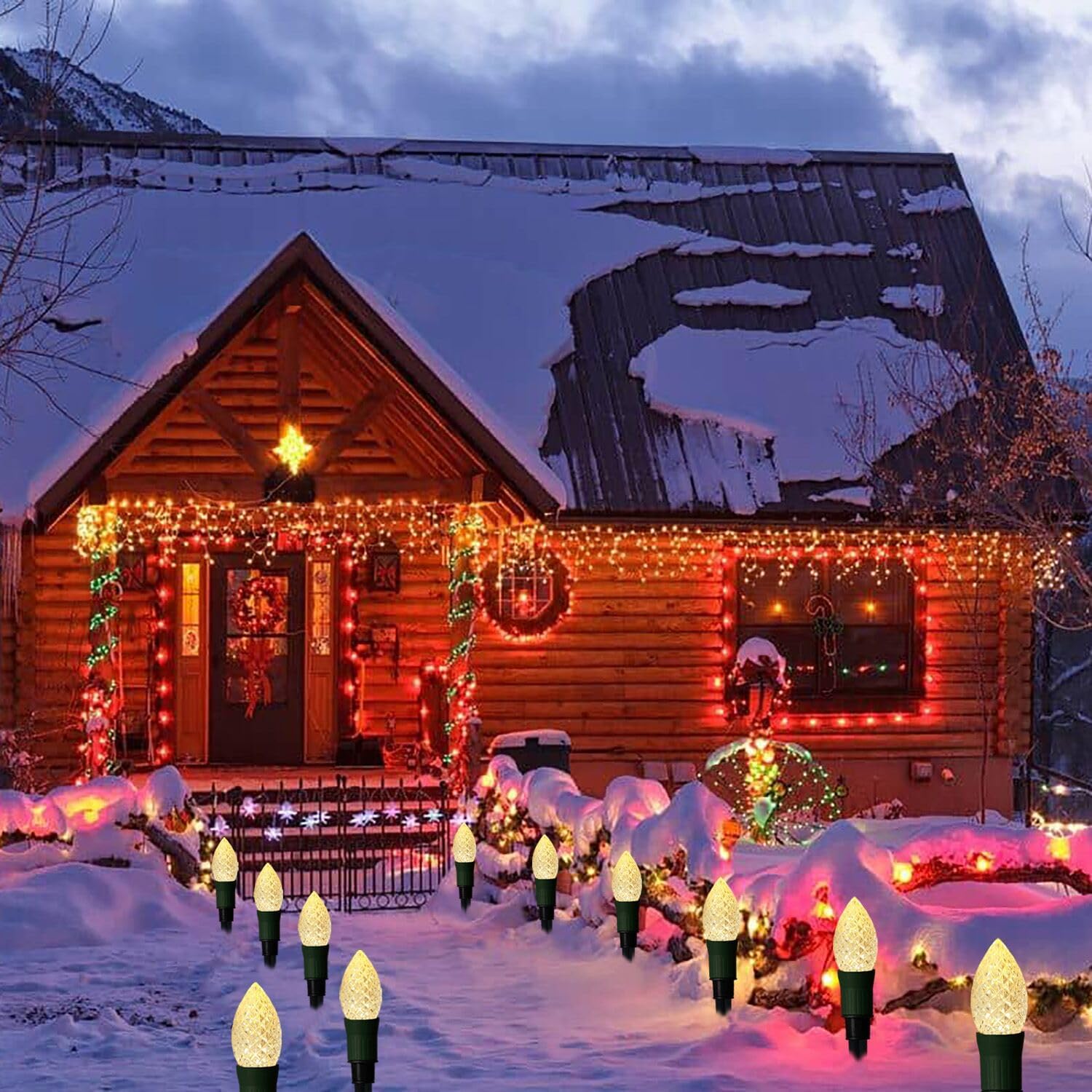 Solar Christmas Pathway String Lights with Stakes for Outdoor Decor