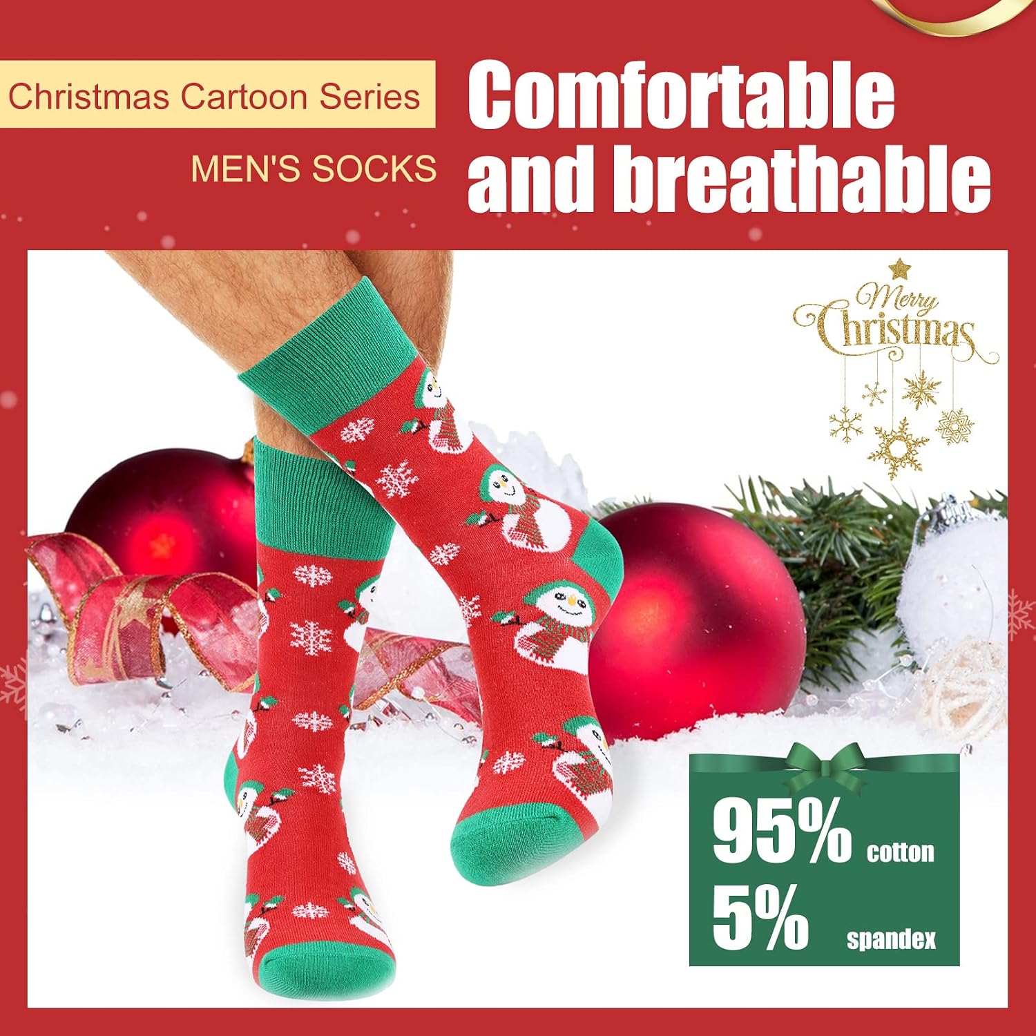 Pack of 6 Christmas Crew Socks Holiday Patterned Socks for Men