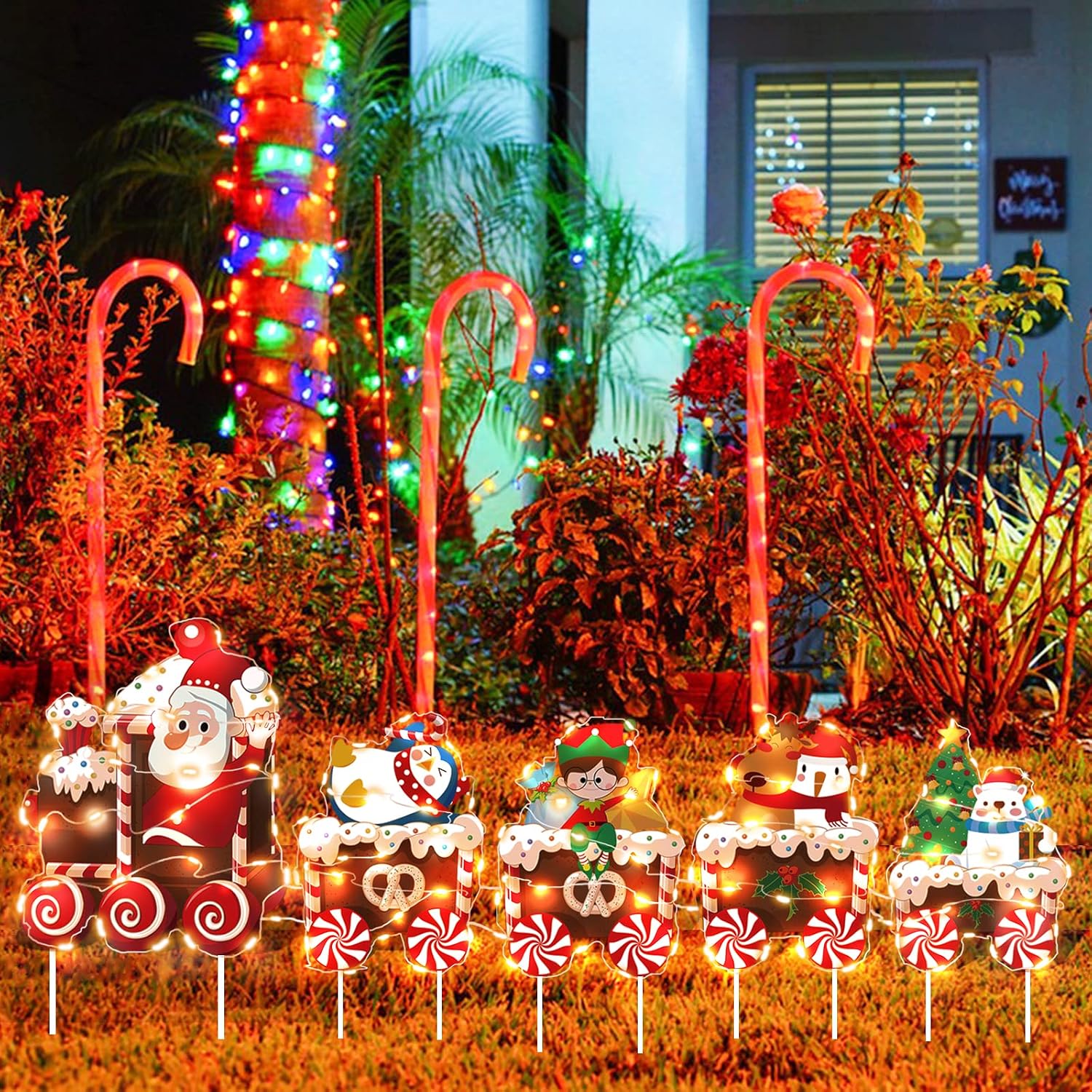 Christmas Train Yard Decorations with LED String Lights and Stakes