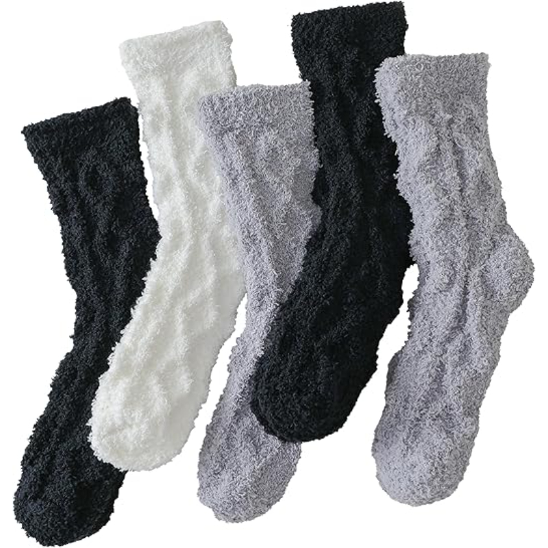Pair Of 6 Warm Cozy Fluffy Fuzzy Plush Sleeping Socks Set For Women