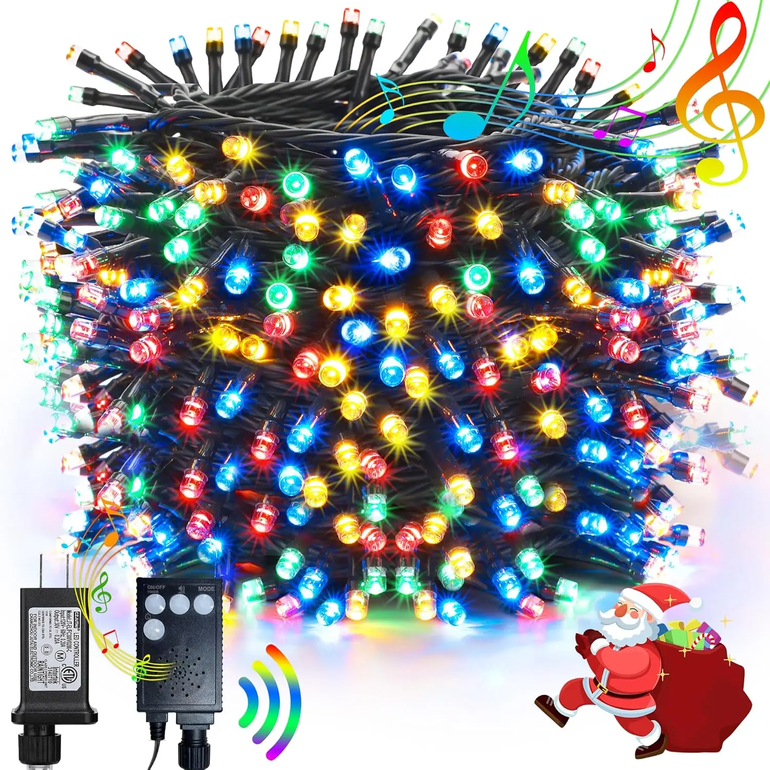 Christmas LED String Lights with 8 Modes, Music Sync and Motion Sensor
