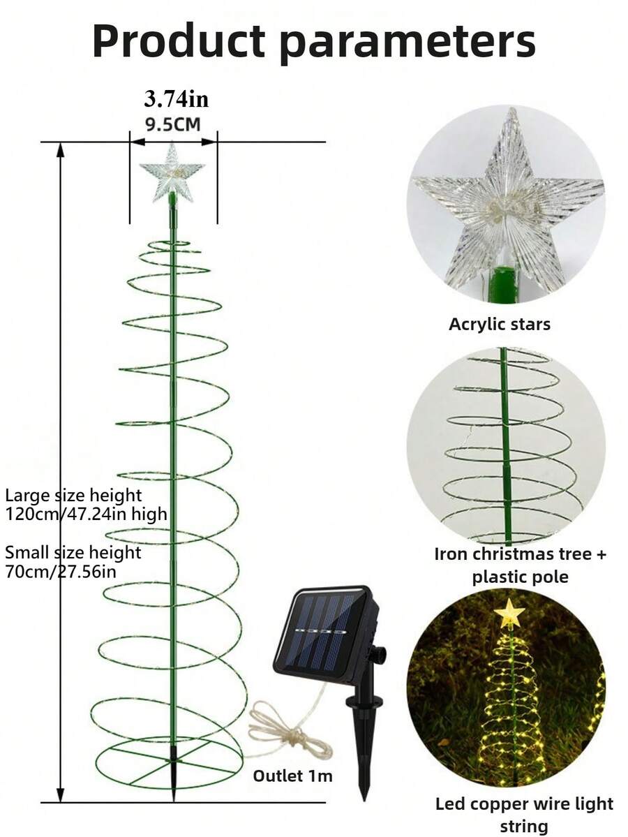 1/2PCS Solar Powered Iron Christmas Tree Lights, Led Outdoor Waterproof, Patio, Garden Decoration, Holiday Atmosphere Decoration, Lawn Lights - Iron Star Christmas Tree - View 5