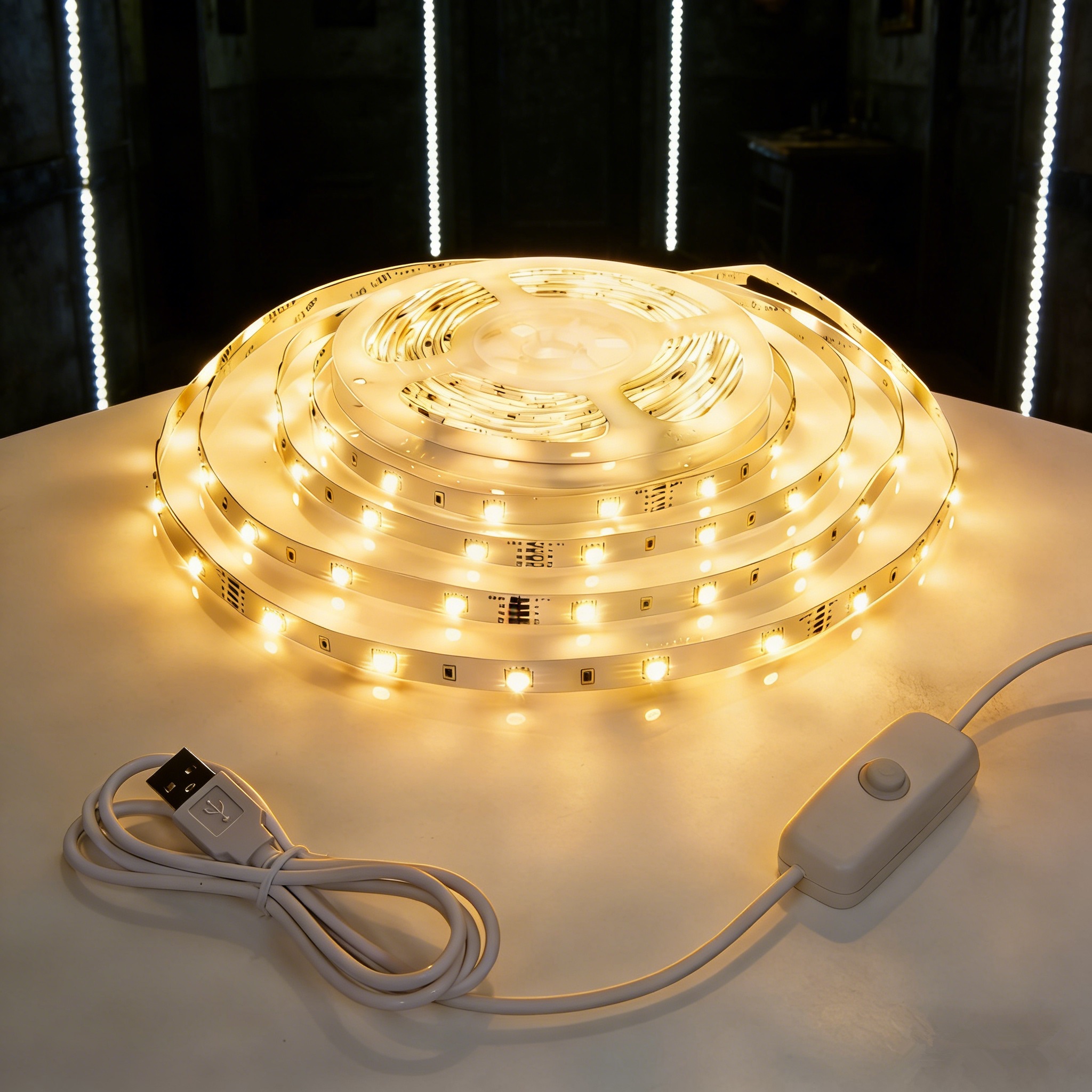 USB Powered LED Strip Light with Push Button Switch for Indoor Halloween Decoration