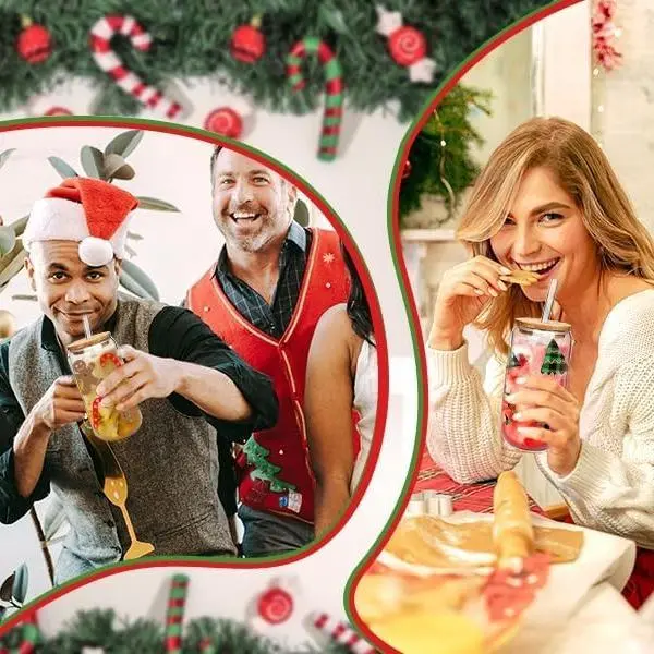 Mason Life Christmas Gifts for Women, 18OZ Christmas Cups Christmas Coffee Mugs Tumbler Glass Cups with Lids and Straws Colorful Christmas Tree Gingerbread Christmas Decor Xmas Mug,Deals Christmas,Glass Bottles with Lids white elephant gift