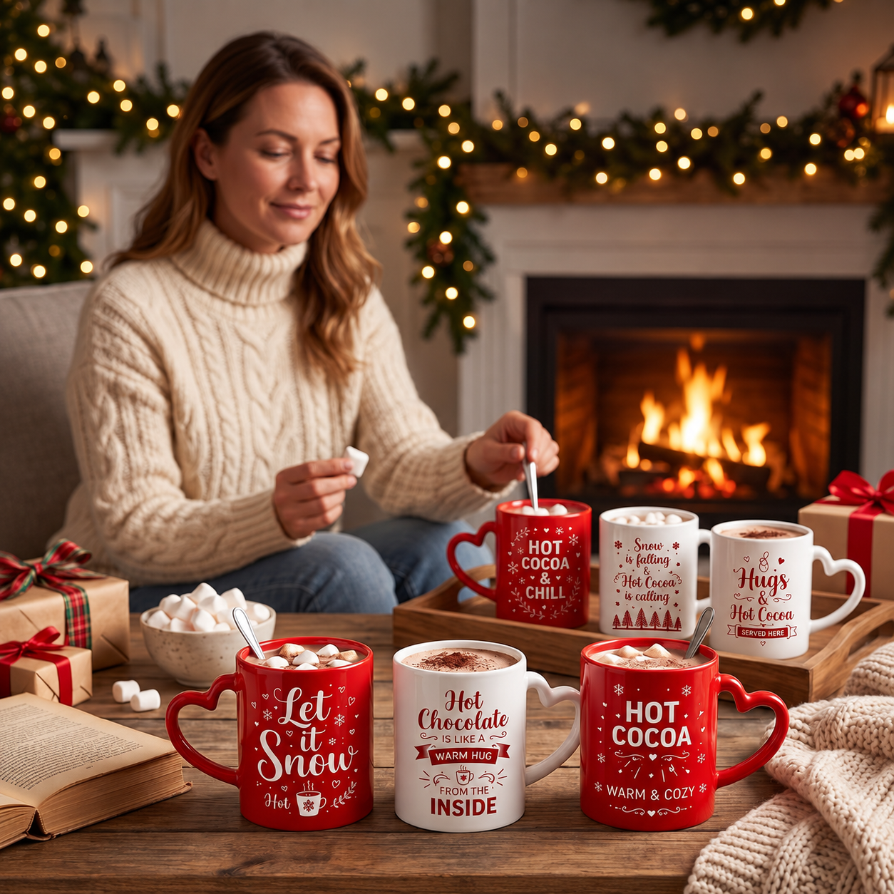 Pack Of 6 Santa Snowman Themed 10 Oz Coffee Cups