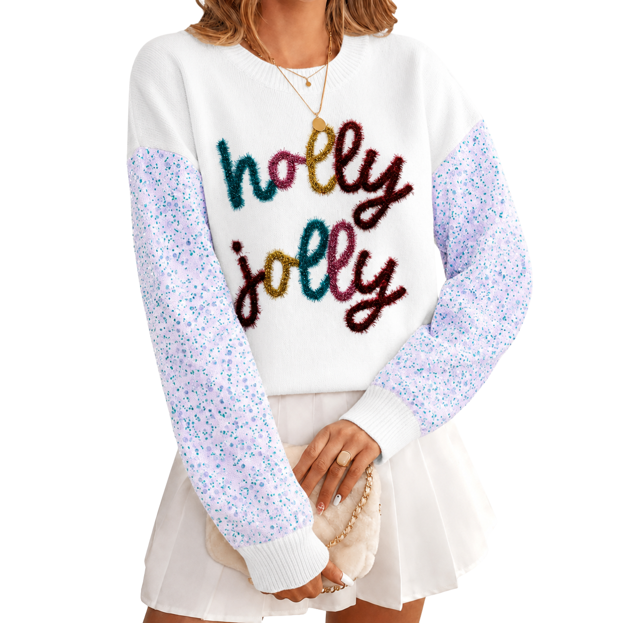 Christmas Long Sleeve Knit Sequin Sweater For Women