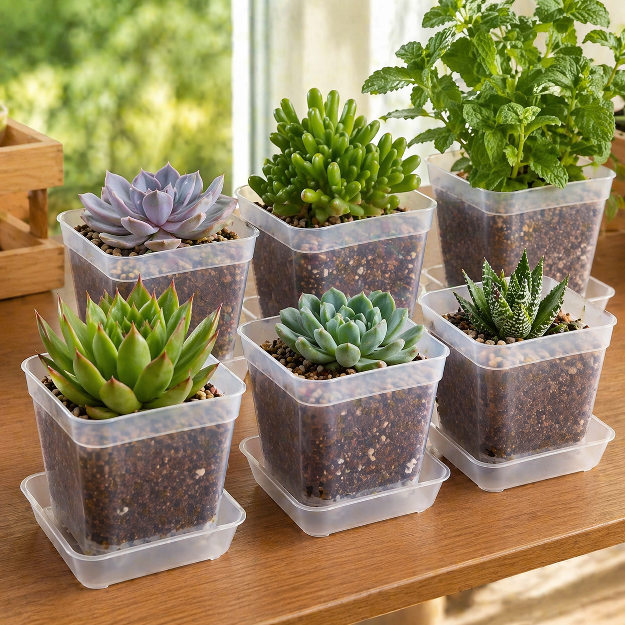 20 Pieces Of Transparent Mini Square Plant Pots Set