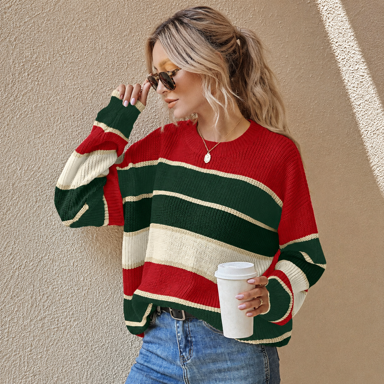 Color Block Fall Winter Christmas Pullover Sweater For Women