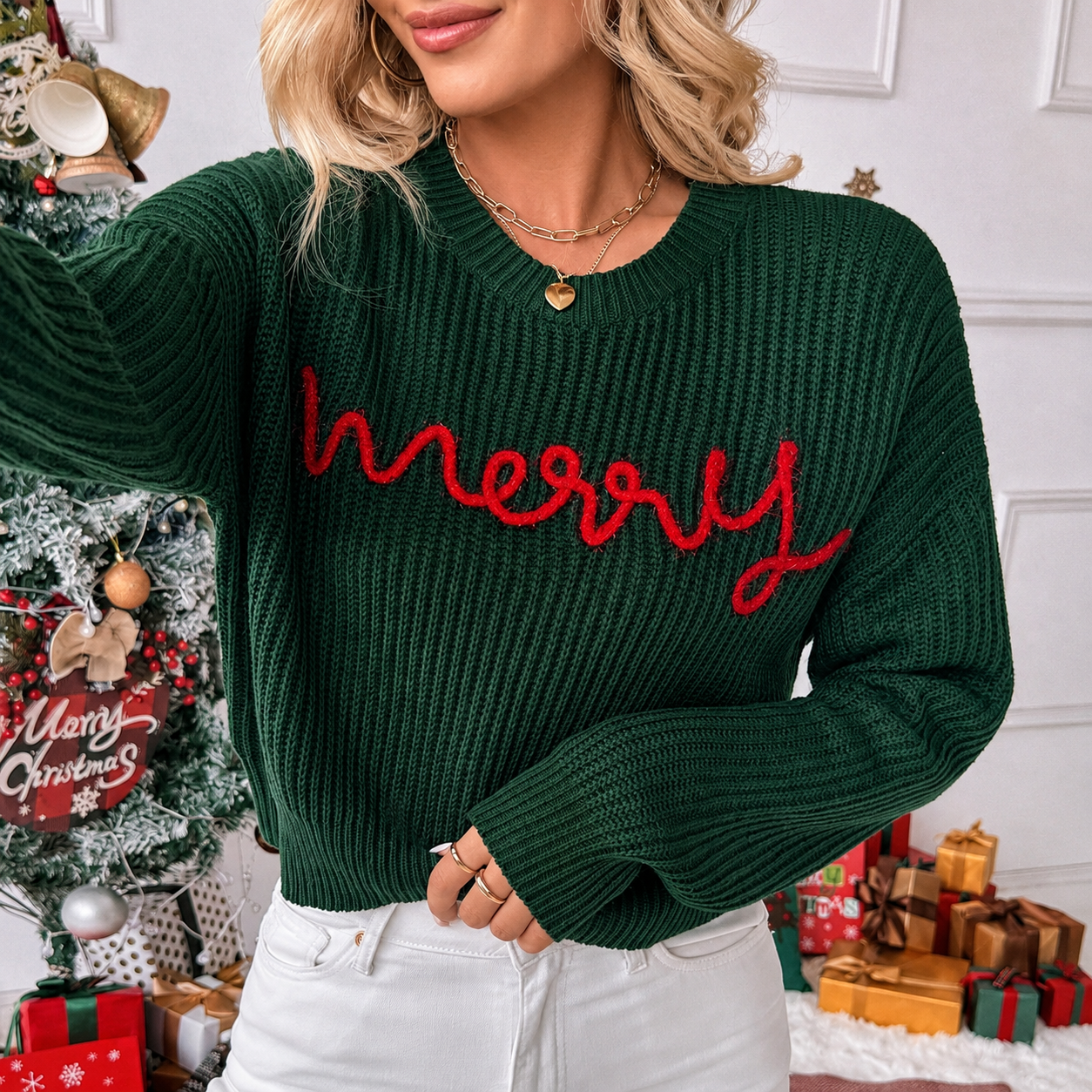 Long Sleeve Letter Knitted Christmas Sweater For Women