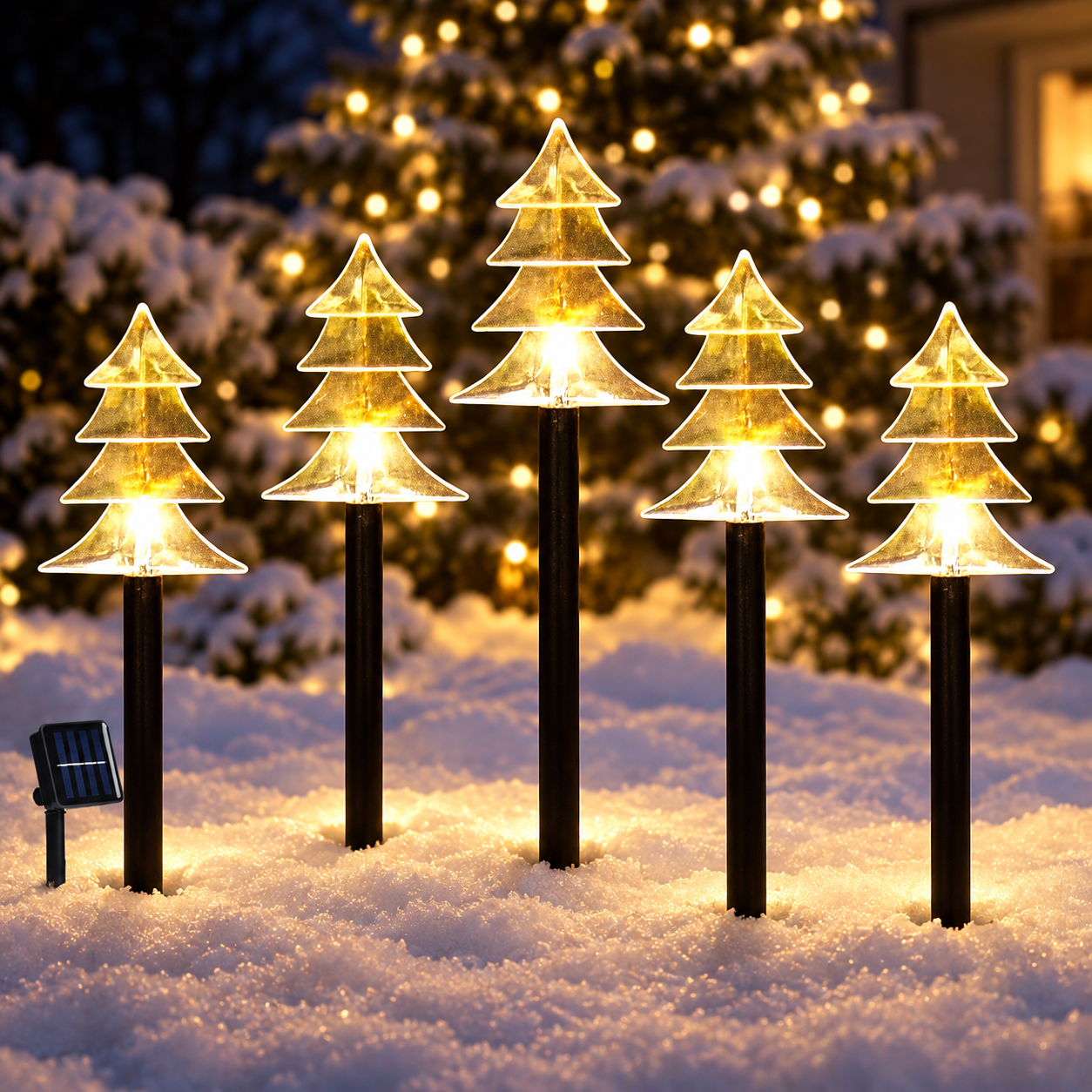 5 Piece Solar Christmas Tree Pathway Lights for Outdoor Decor
