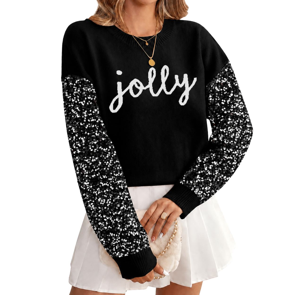 Christmas Long Sleeve Knit Sequin Sweater For Women