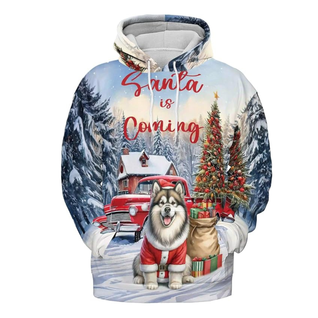 Christmas Santa Dog Truck Tree All Over Print 3D Zip Hoodie