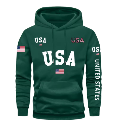 Men USA Flag Hoodie Casual Long Sleeve Pullover With Drawstring