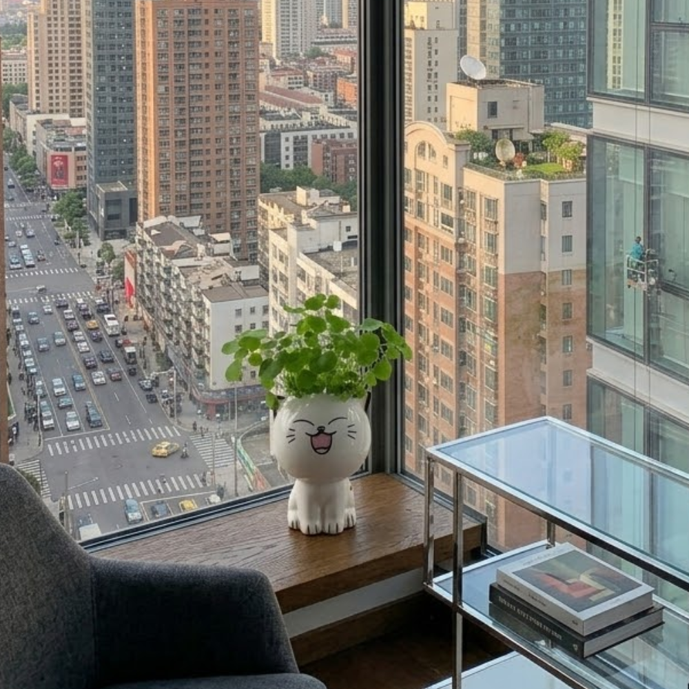 Ceramic Cat Flowerpot Vase For Desktop Decoration Gift