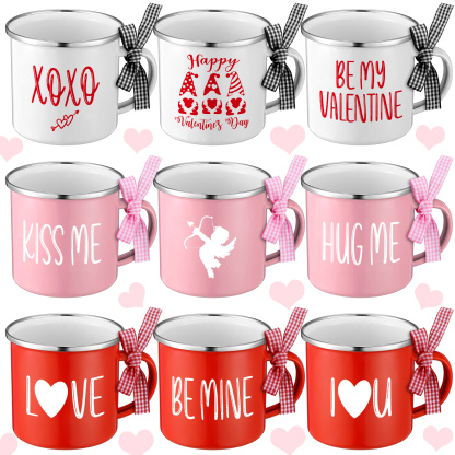 9 Piece Of Valentine Mini Ceramic Coffee Mugs With Ribbon Set