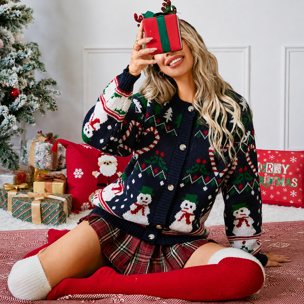 Vibrant Long Sleeve Christmas Cardigan Top Sweater For Women