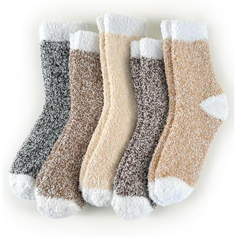 Pair Of 6 Warm Cozy Fluffy Fuzzy Plush Sleeping Socks Set For Women