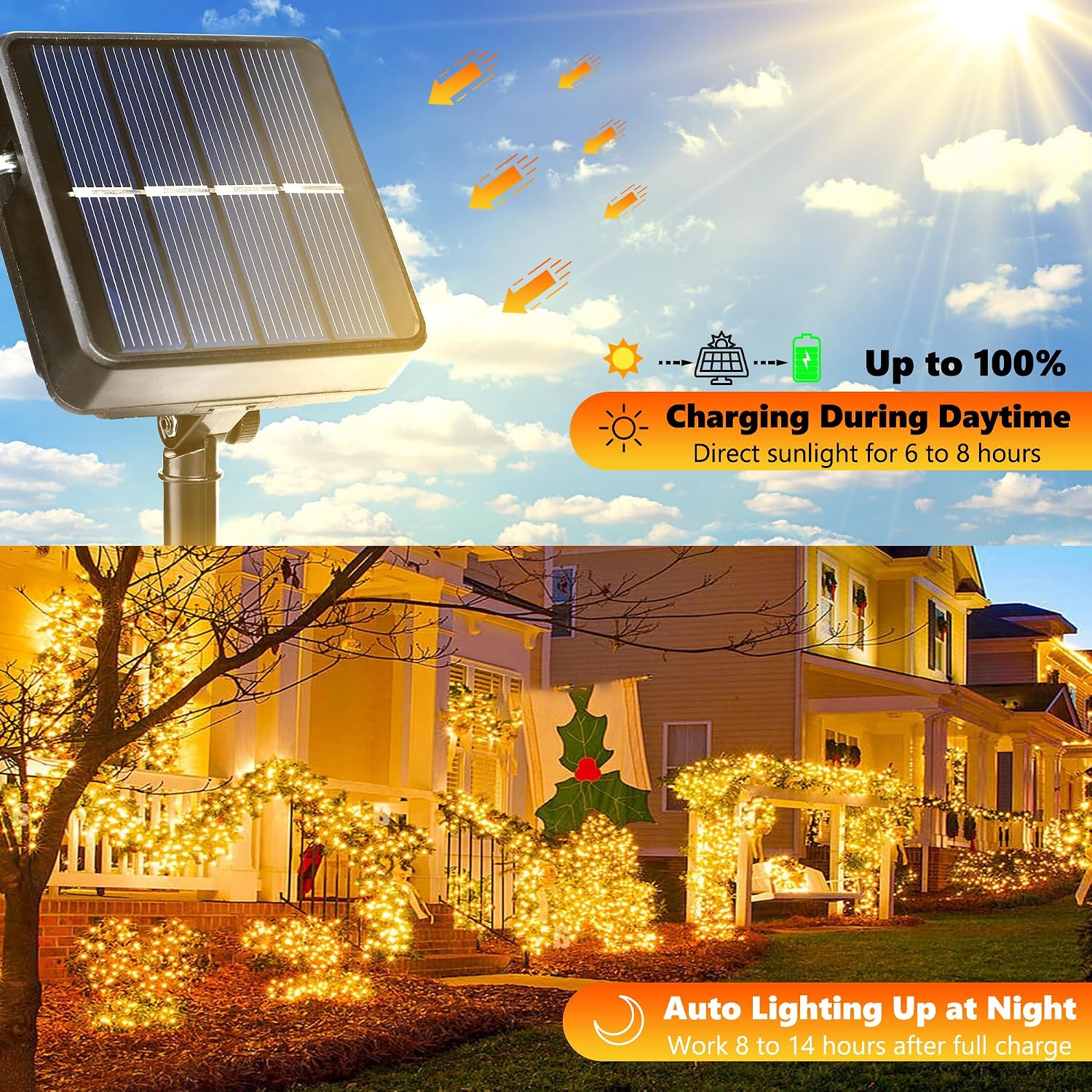 Solar String Lights 39FT 100 LED Waterproof Outdoor Lights