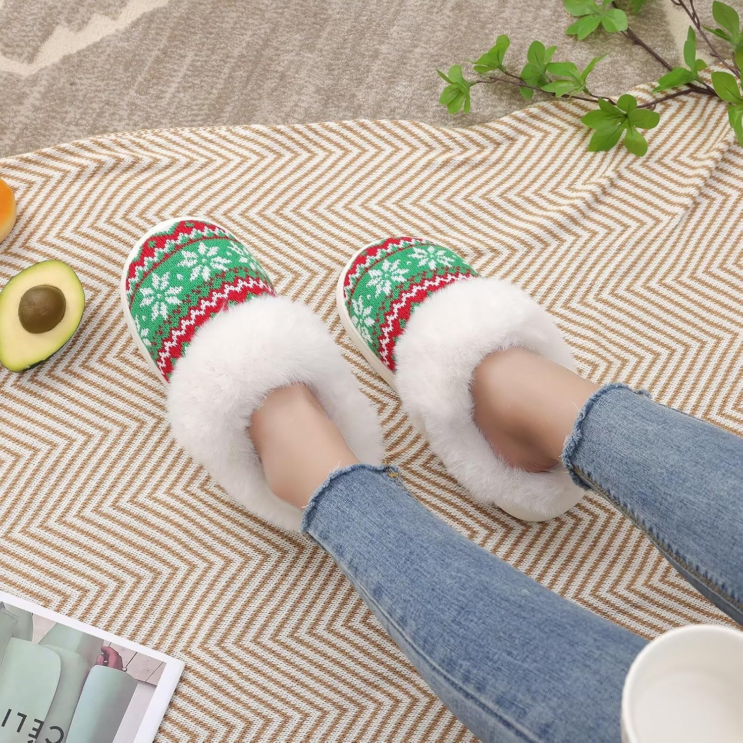 Warm Christmas House Slippers Soft Winter Shoes for Women