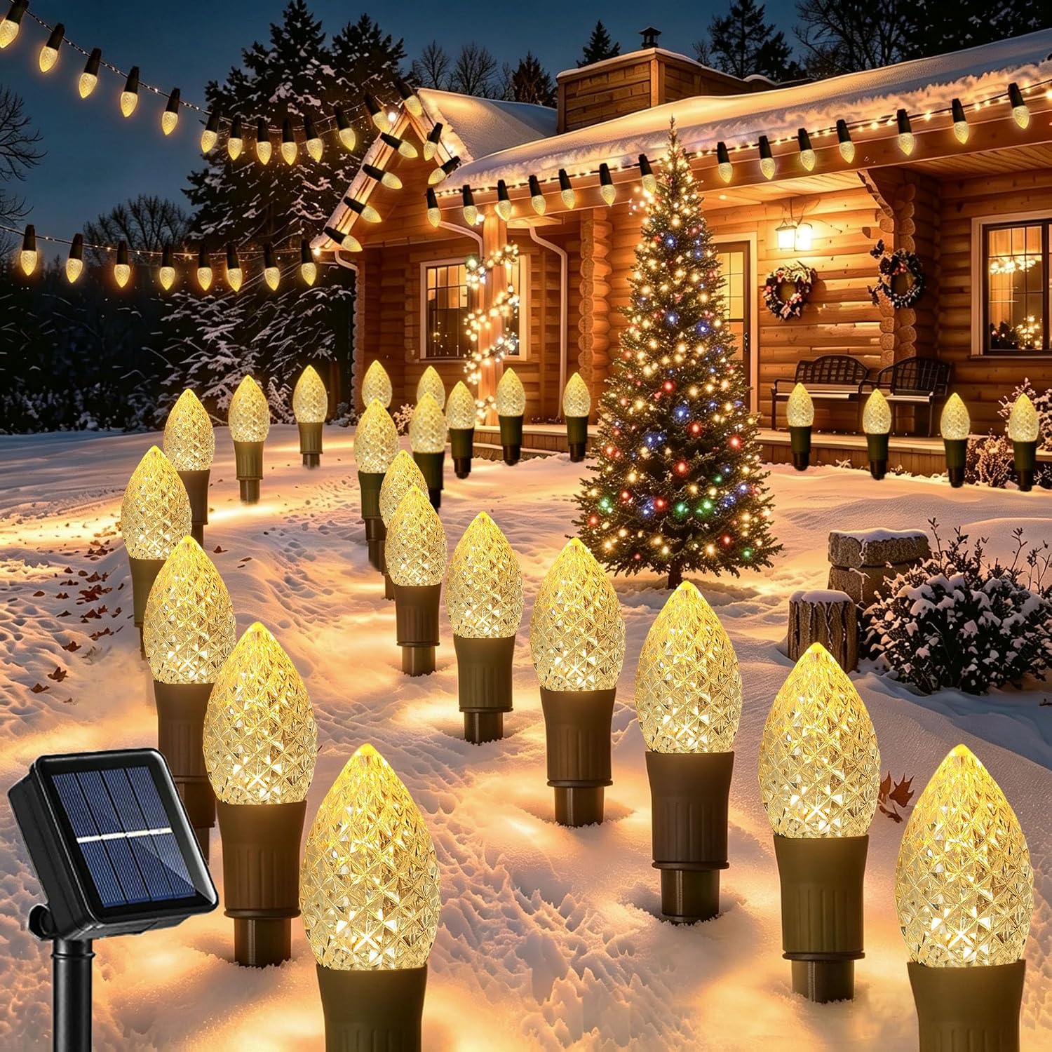 Solar Christmas Pathway String Lights with Stakes for Outdoor Decor