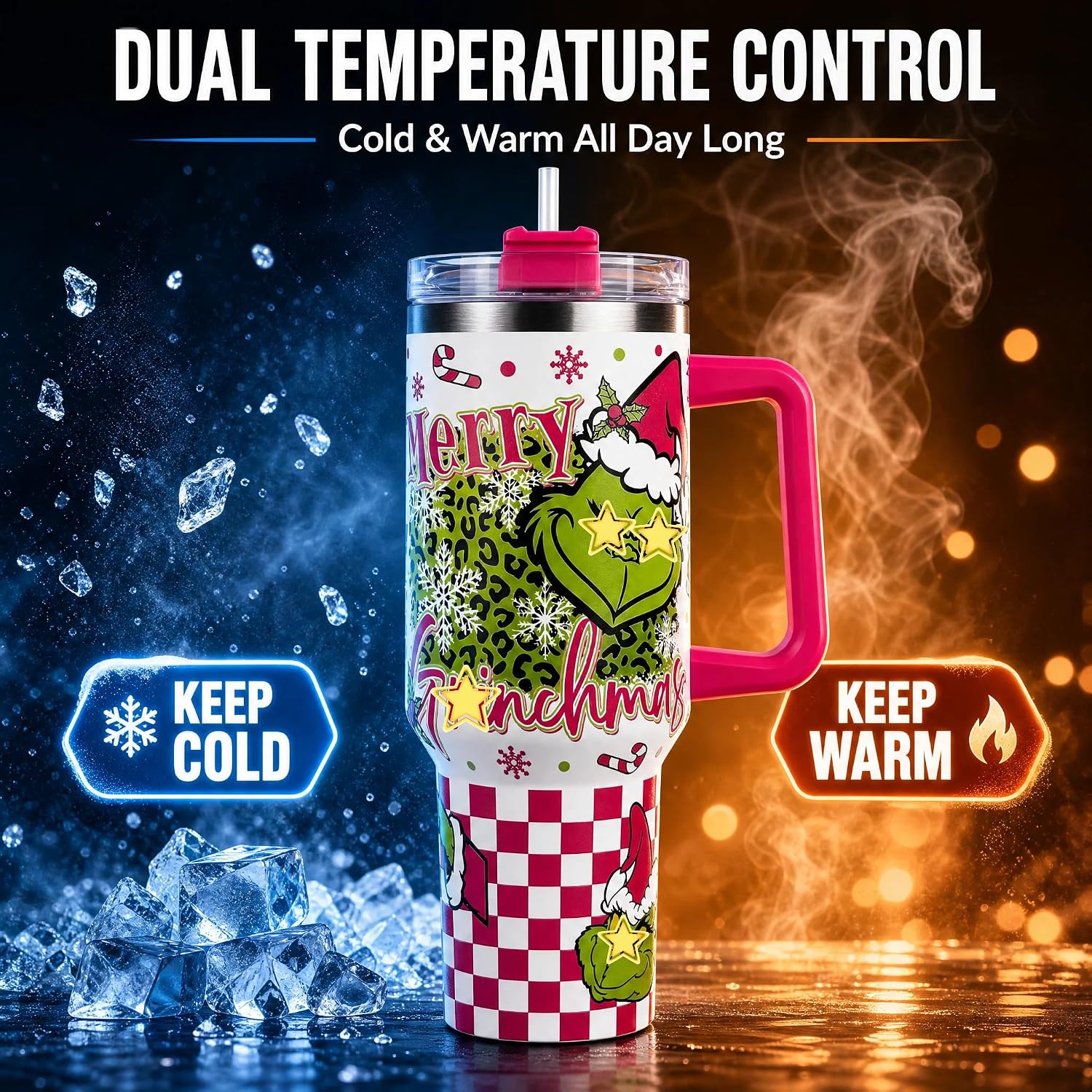 40 oz Christmas Character Stainless Steel Insulated Tumbler with Handle and Straw