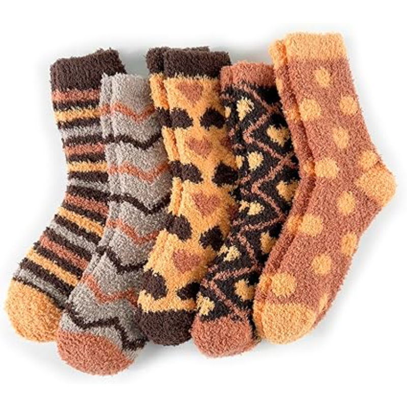 Pair Of 6 Warm Cozy Fluffy Fuzzy Plush Sleeping Socks Set For Women