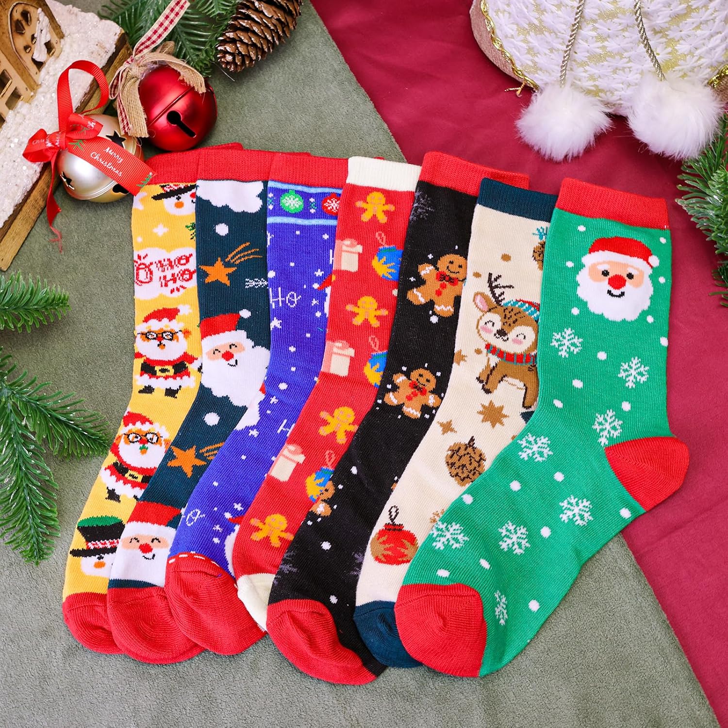 12 Pairs Christmas Crew Socks For Women