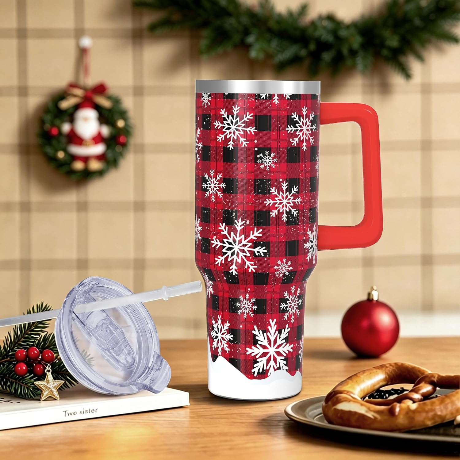Christmas 40 oz Insulated Tumbler With Handle And Straw For Women