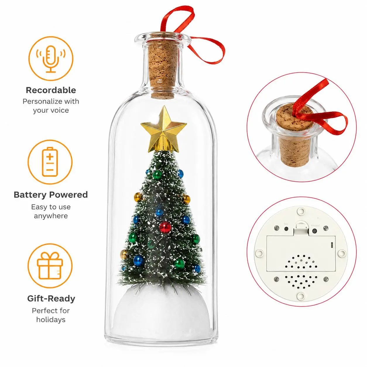 RUXACTY Recordable Christmas Message in a Bottle Ornament 8 Inch Voice Recording Holiday Keepsake with Playback Snowy Christmas Tree Scene Glass Bottle Decoration for Tree Home and Gift,back to school,back to school haul
