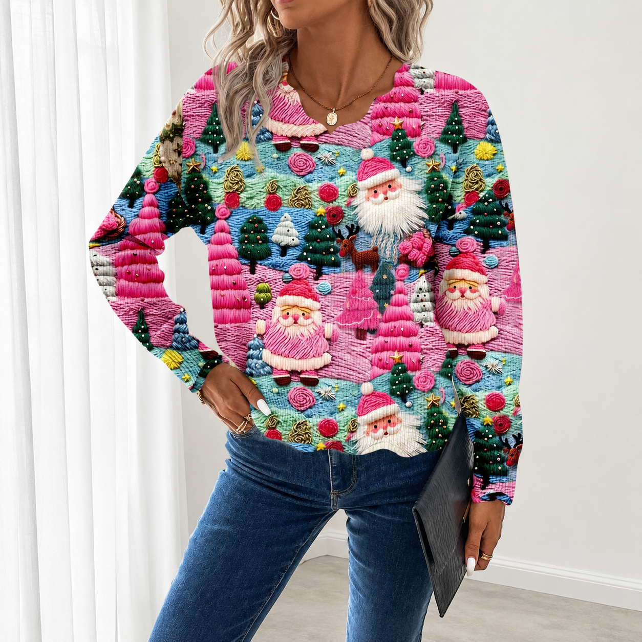Casual Christmas Vibes Santa Claus Sweater For Women