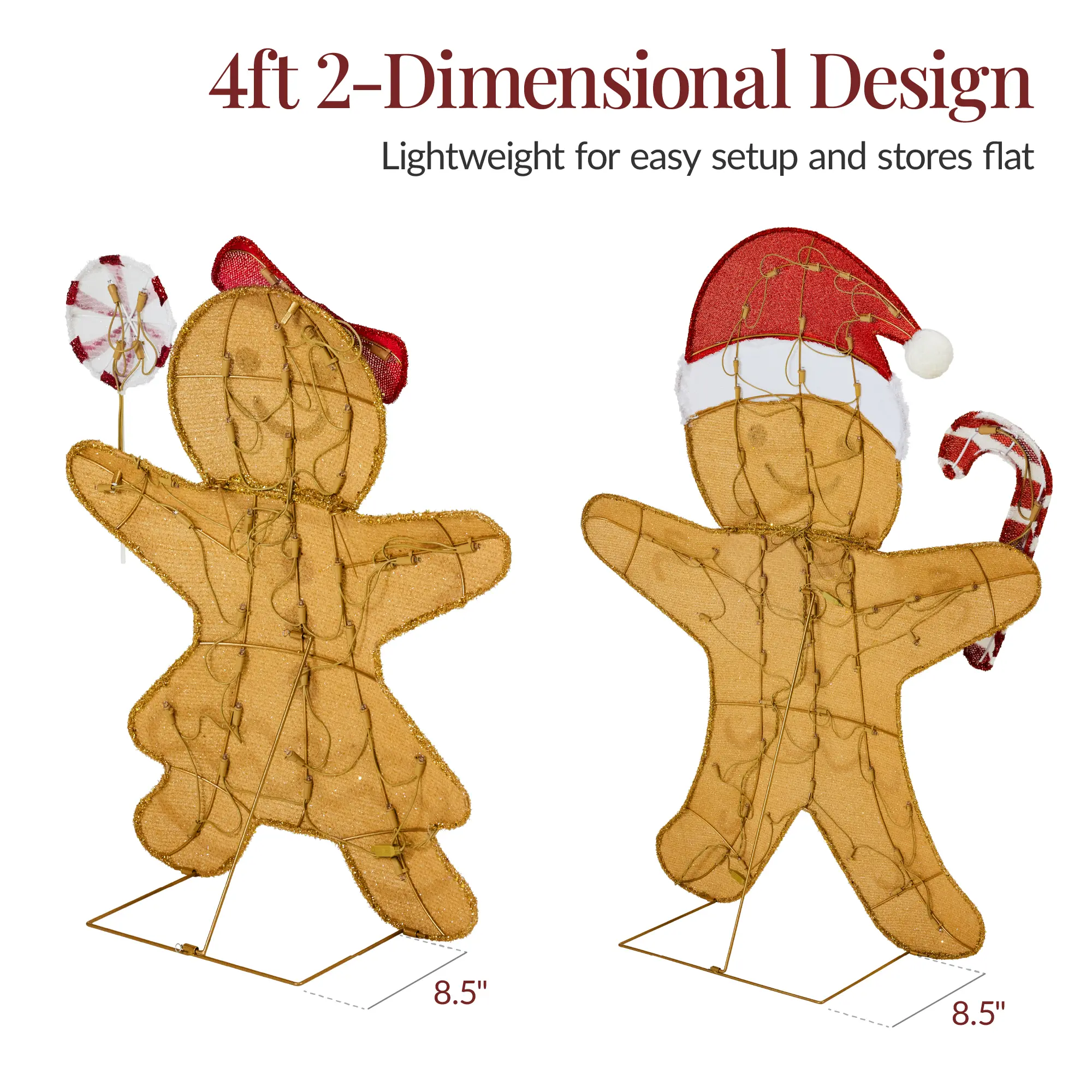 Best Choice Products 3pc Gingerbread Man Family 2D Christmas Yard Decor, 4ft Light Up Holiday Lawn Decoration w/House, 185 LED Lights