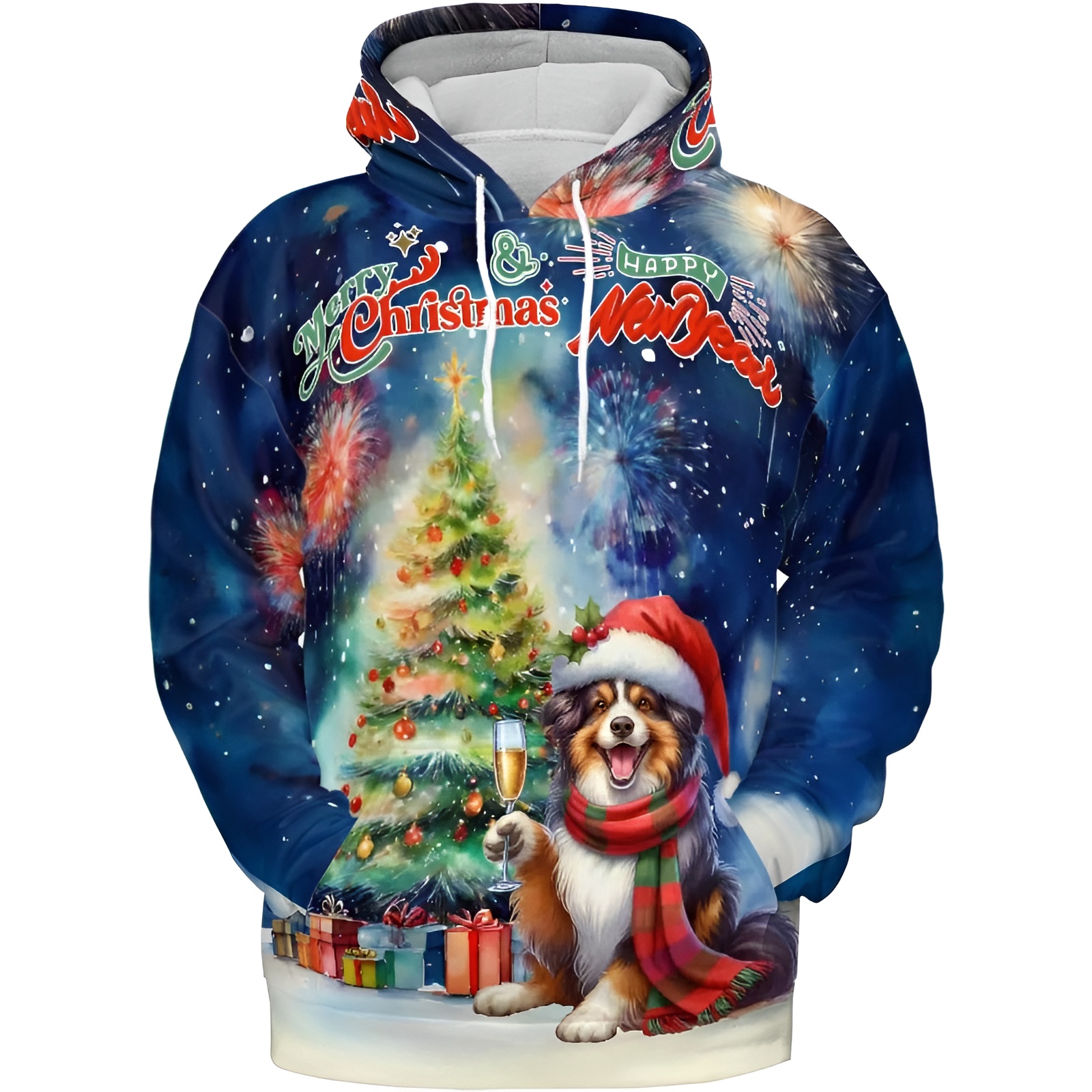 Christmas New Year Santa Dog Holiday Hoodie