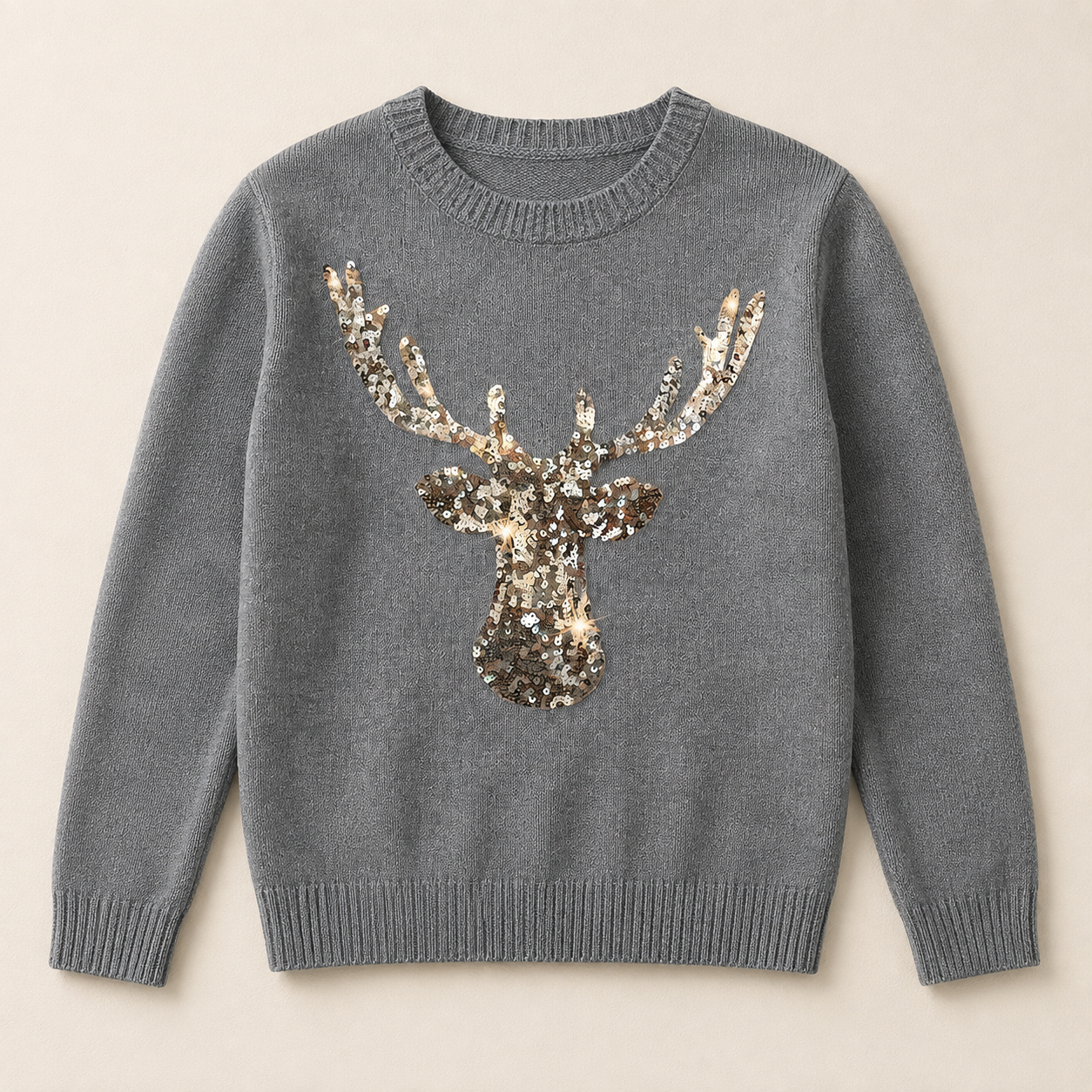 Christmas Deer Pattern Glitter Sequin Long Sleeve Pullover Sweater For Women
