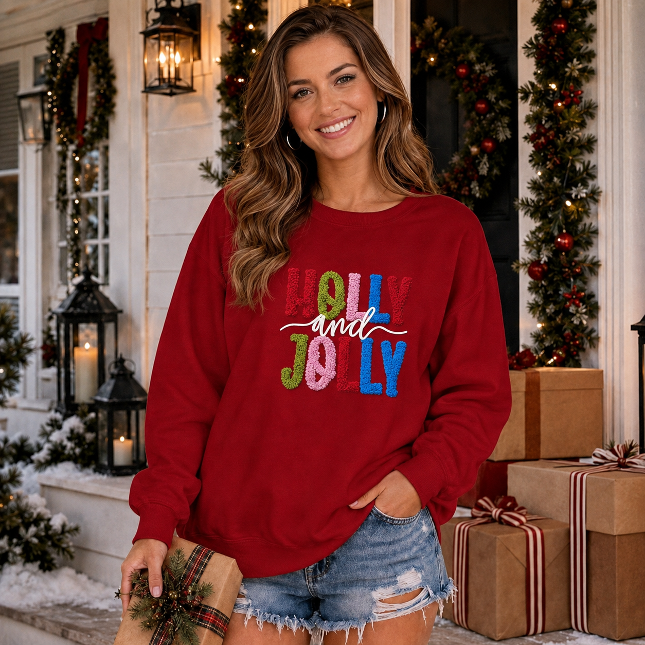 Embroidered Printed Pullover Christmas Sweatshirts For Women 