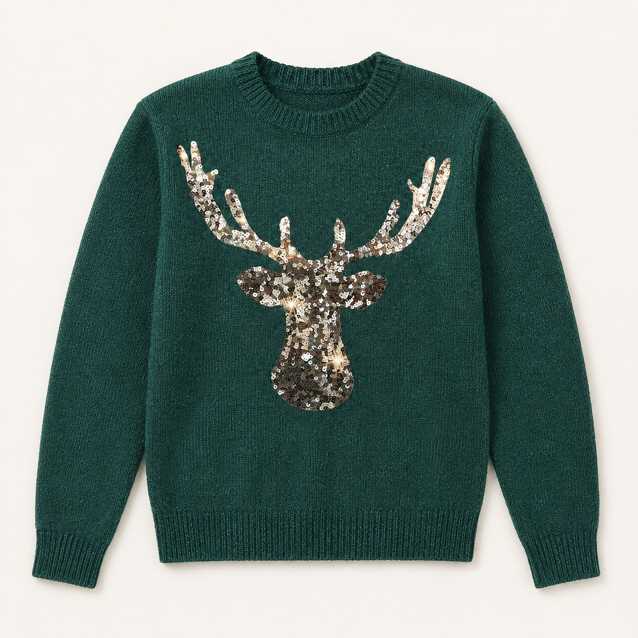 Christmas Deer Pattern Glitter Sequin Long Sleeve Pullover Sweater For Women