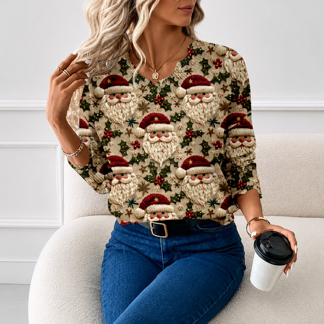 Casual Christmas Vibes Santa Claus Sweater For Women