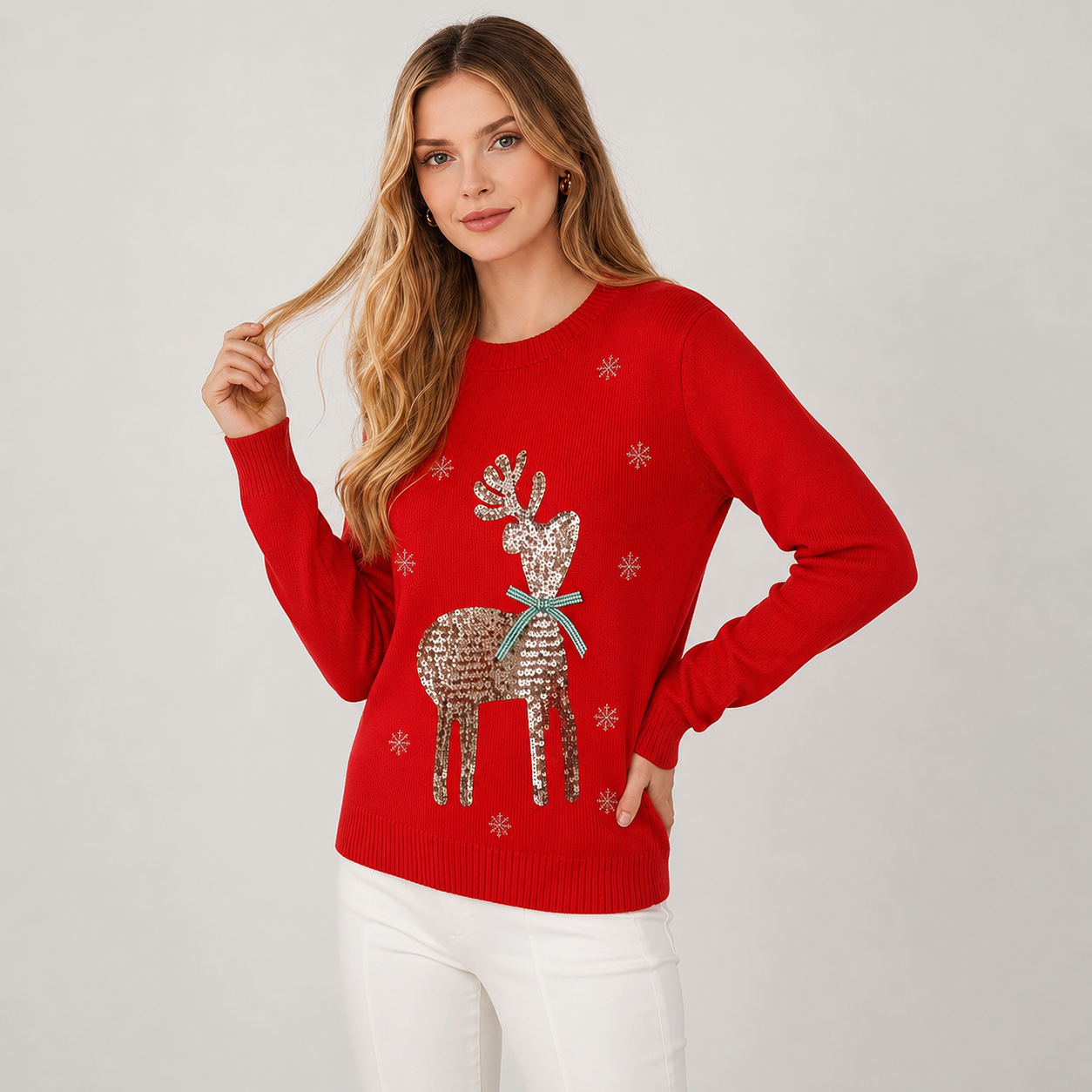 Festive Graphic Knitted Christmas Pullover Sweater for Women