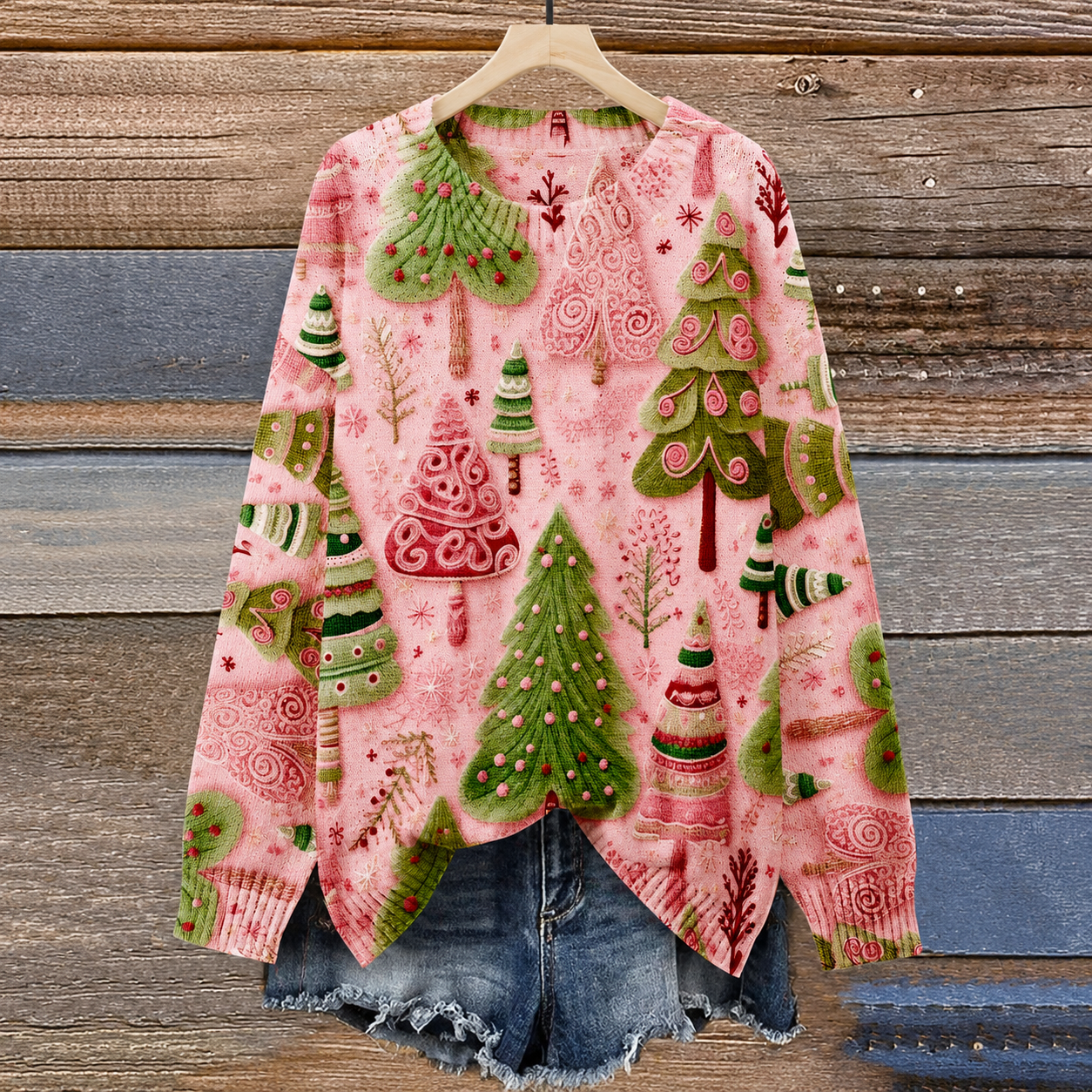 Plus Size 3D Casual Printed Knit Christmas Pine Tree Sweater For Women