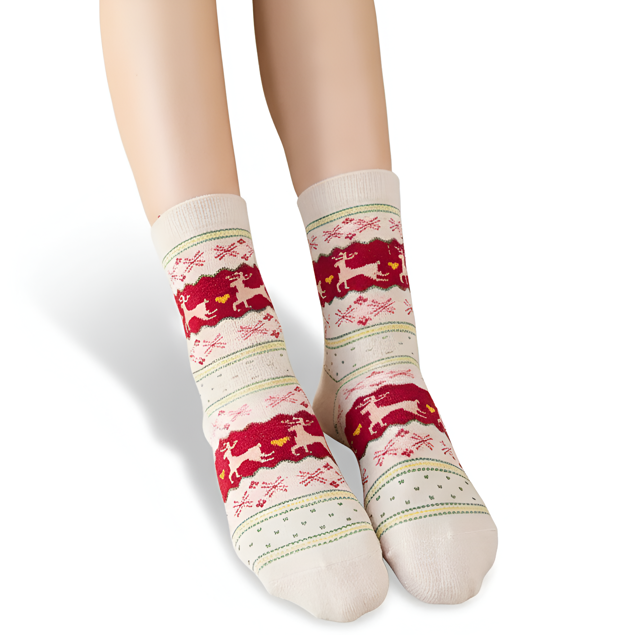 5 Pair Of Cozy Elk Print Christmas Socks For Women