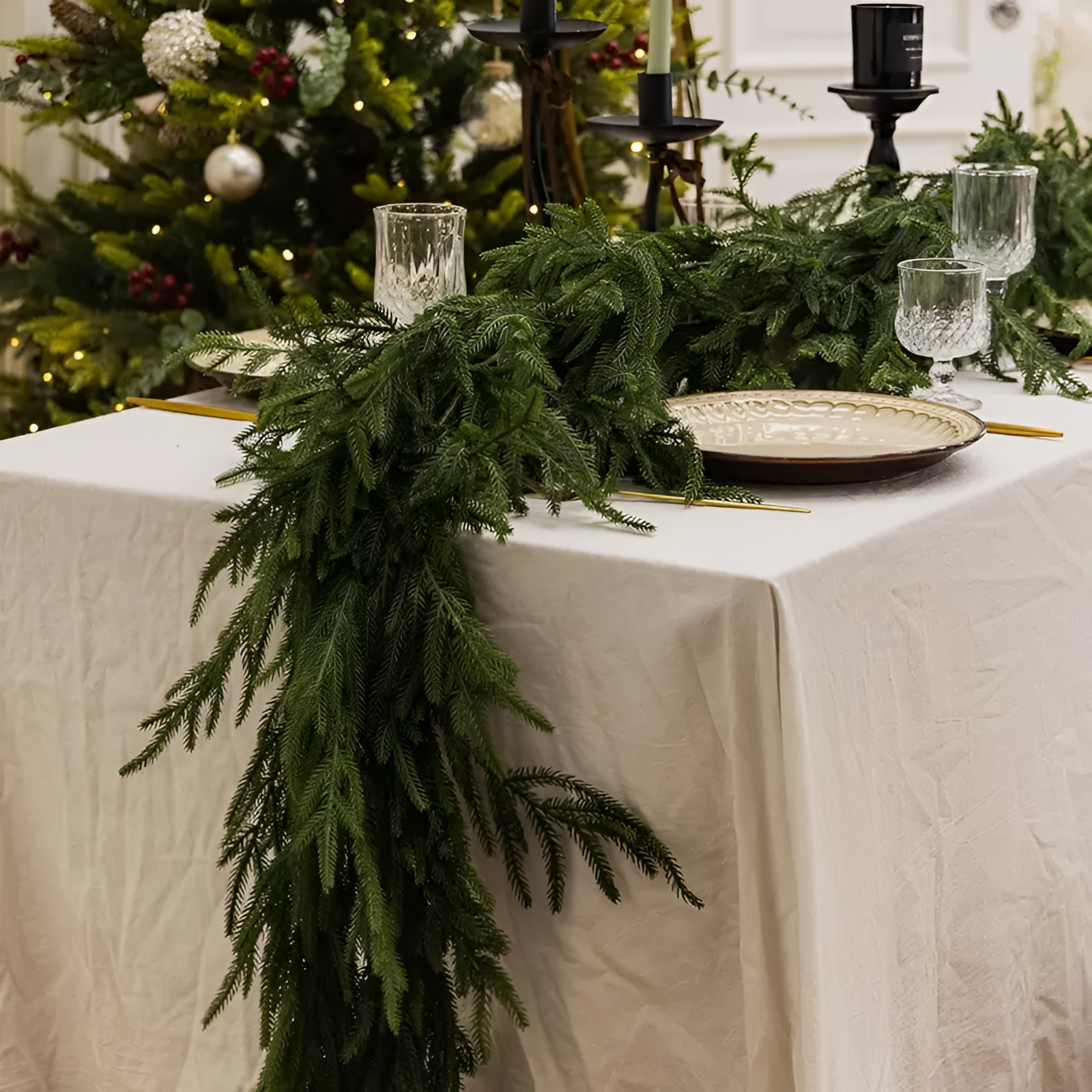6ft Of Artificial Norfolk Pine Garland For Mantel And Table With Winter Greenery