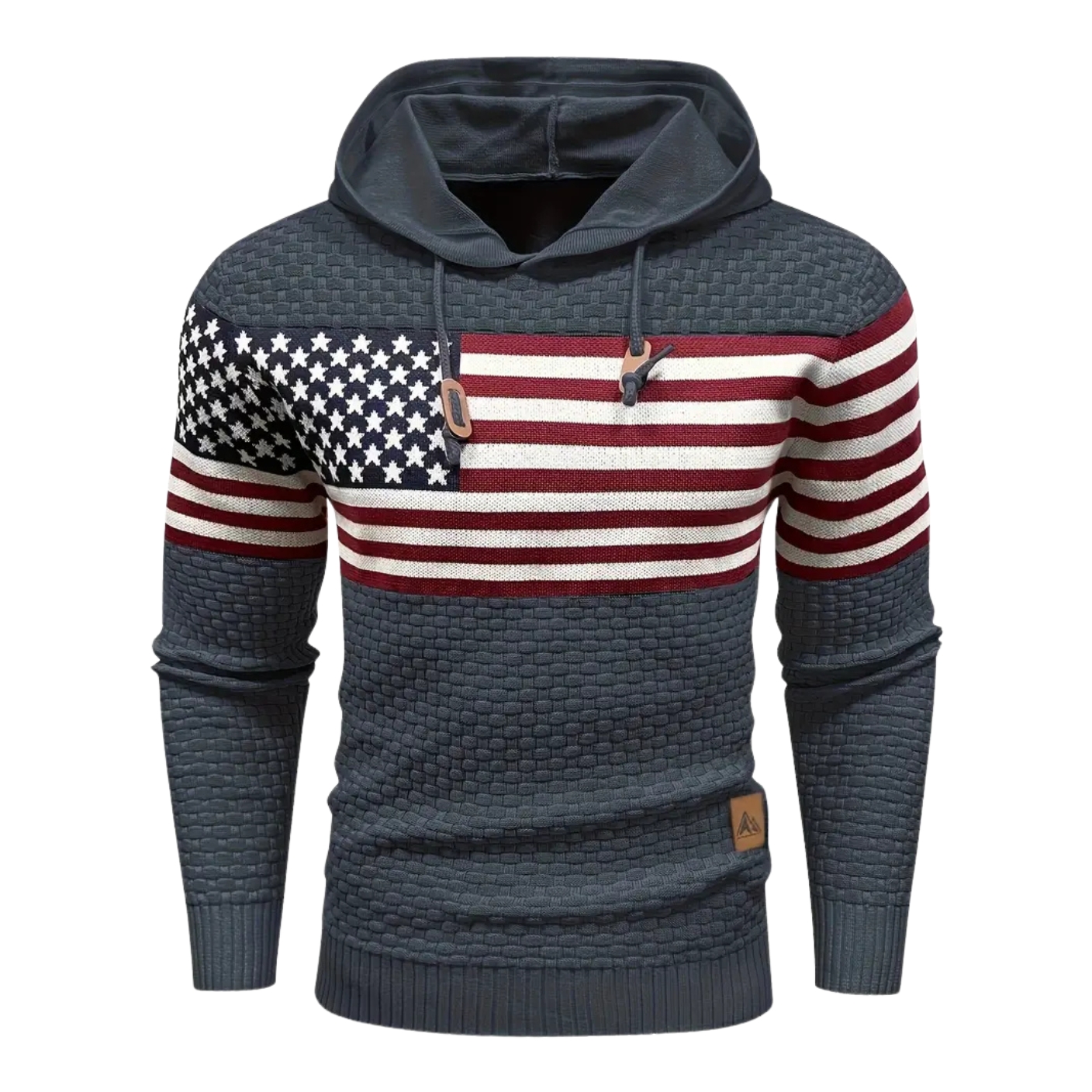 American Flag Waffle Knit Hoodie Pullover